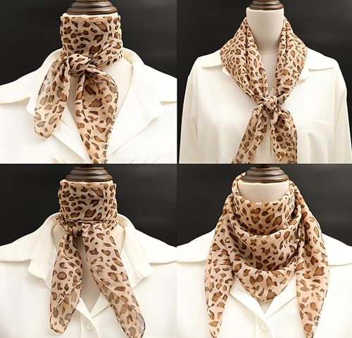Mealah Lightweight Leopard Print Scarves for Women 27.5 × 27.5 inches Square Elegant Wrap Neck Scarf Feeling Head Scarf - color: Light Coffee