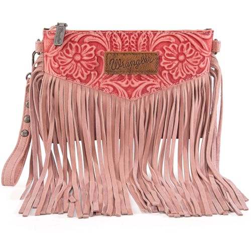 Wrangler Crossbody Small Purse for Women Wristlet Fringe Bag Western Purse - color: Angel Peach