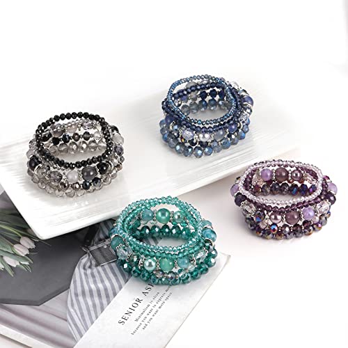 Noessla Beaded Boho Stretch Bracelet Colorful Stackable Crystal Beads Bracelets Trendy Costume Jewelry Mothers Day Gifts for Women - color: 21-Purple