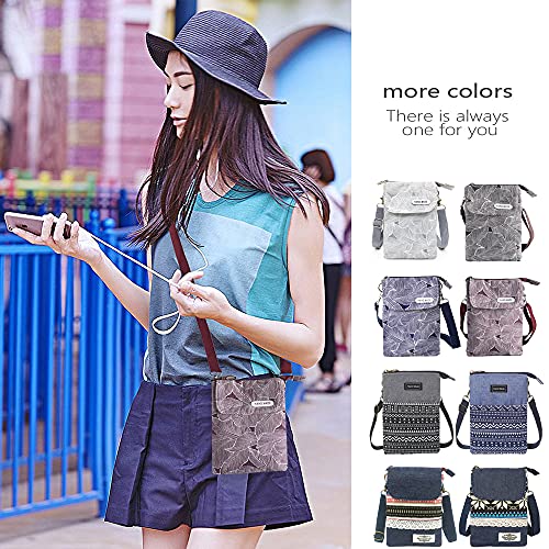 Roomy Cell Phone Purse Wallet Canvas Small Crossbody Purse Bags with Shoulder Strap For Women teen girlsl | Roomy - color: A-wine Red/Purple Leaves