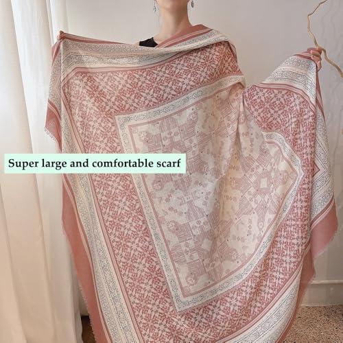 K-Elewon Large Square Scarf 51" Cotton and Linen Hand feel Scarf Fashion Scarves Hair Wrapping Scarfs Neck Scarves for Women - color: H2306