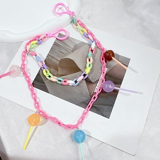 Rainbow Lollipop Charm Hip Hop Punk Jean Pant Chain for Woman Men Colorful Acrylic Chunky Layered Candy Tassel Rock Street Trousers Pocket Wallet Chains Gothic Belt Body Jewelry Keychain Accessories