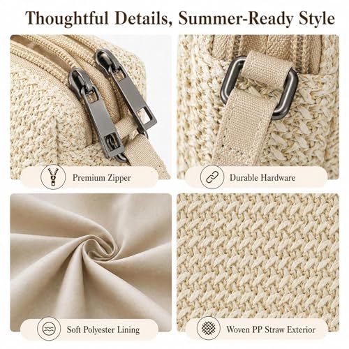 Small Crossbody Bag for Women - color: Straw-off-white-horiz