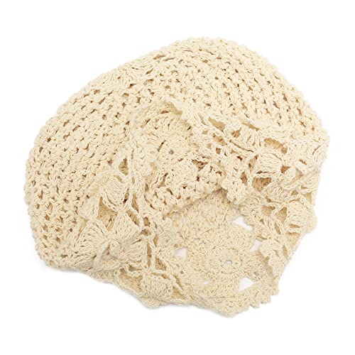 ZLYC Women Cotton Crochet Slouchy Beanie Hat Handmade Knit Summer Skull Cap - color: Flowers Beige