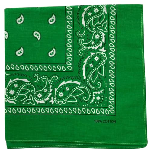MDSTYLE 6 Pack 100% Cotton Bandanas 22” x 22" for Men & Women Paisley Handkerchief Headband Scarf Bandana - color: Green