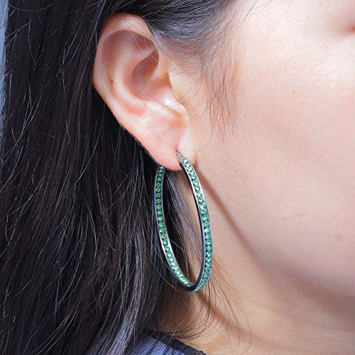 CiNily Mult-colors Crystal Stainless Steel Hoop Earring for Women Hypoallergenic Jewelry for Sensitive Ears Large Big Hoop Earrings 2" - color: Green