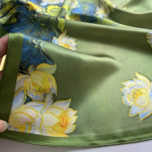FONYVE 100% Mulberry Silk Scarfs for Women-Lightweight Square Satin Head Scarf-Small Silk Hair Scarf for Sleeping 21"x21" - color: 14 Green Flowers