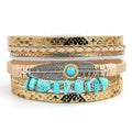 Long tiantian Boho Leather Wrap Bracelets Western Bracelets for Women Stackable Starfish Crystal Pearl Turquoise Leather Bracelet With Clasp Jewelry Gifts Boho Dresses - color: A2:Gold Bracelet