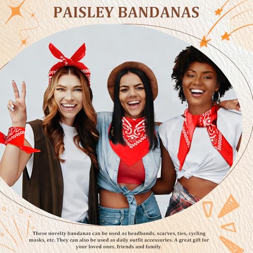 50 Pcs Bandanas Bulk Large Bandana Headband Paisley Cowboy Bandana Scarf Handkerchief for Women Men - color: Red