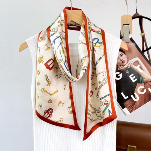 ANDANTINO 100% Silk Scarf for Women 59”*6.3” Long Shawls for Headscarf and Neck- Oblong Hair Wraps with Gift Packed - color: Belts-multicolor