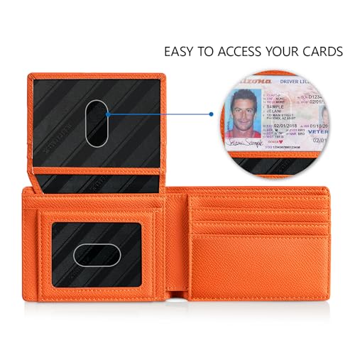 RUNBOX Wallet for Men -Slim Rfid Leather Mens Bifold Novelty Wallets 2 ID Window With Gift Box Men's Accessories | Slim - color: palm-orange