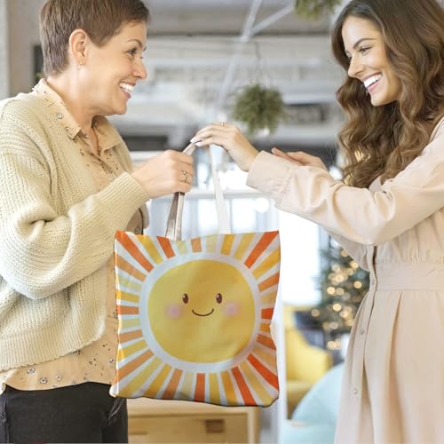 Boho Sun Sunshine Tote Bag, Colorful Canvas Tote Bags, Reusable Grocery Shopping Bag - color: Orange Sunshine