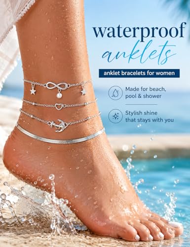 FASACCO 20Pcs Ankle Bracelets for Women Adjustable Beach Anklet Set Surfer Anklet Heart Star Turtle Infinite Anklets Foot Jewelry - color: silver tone