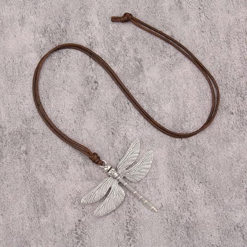 GelConnie Leather Necklace for Women Round Wooden Pendant Long Leather Choker Vintage Sweater Necklace Gold Chunky Boho Necklaces for Women - style: Dragonfly Casual Necklaces