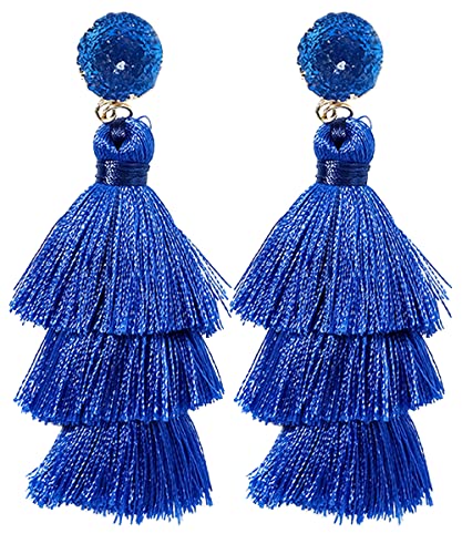 Tassel Earrings for Women - Colorful Layered Tassle Dangle Drop Earrings - color: Blue