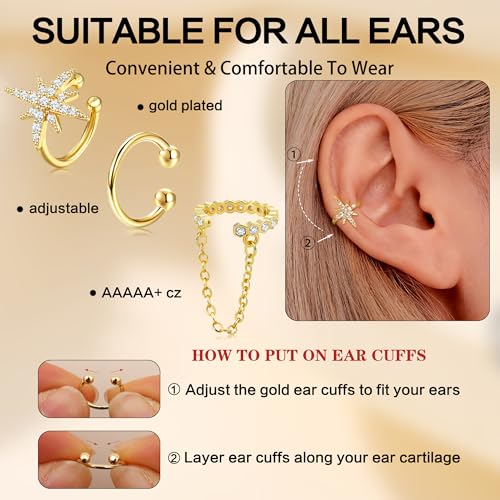 Dochais Ear Cuffs Non-Piercing Earrings for Women Cute Small Clip-On Cartilage Earring 14k Gold Plated Dainty Fake Piercings Earings - style: G4