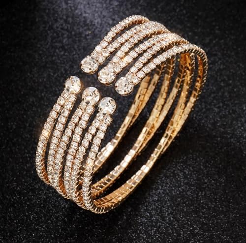 Rhinestone Bracelet for Women MultiLayer Crystal Cuff Bracelet Strand Layered Bracelet - color: Gold 5