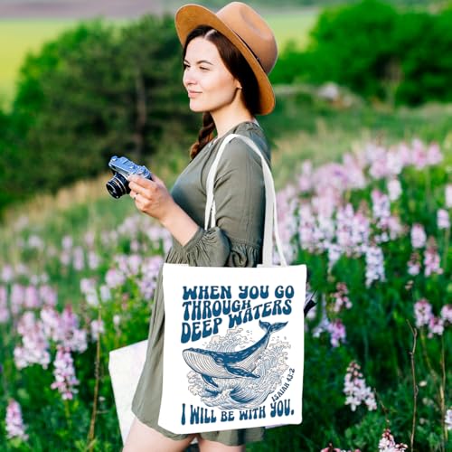 Floral Beach Whale Shark Gifts Jellyfish Christian Canvas Tote Bag for Work Totes for Women Christmas Bible - color: Throuchisaiah 183