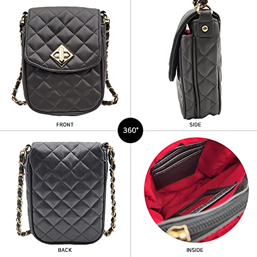 Phone Crossbody Bags for Women Small Vegan Leather Mini Shoulder Wallet Card Quilted Purse - color: B - Dark Grey & Gold