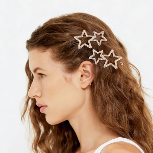 Star Hair Clips, 2 Pack 5cm Alloy Gold Metal Star Hair Clip for Women, Y2K Hair Accessories, Cute Stars Shaped Hair Clips for Daily Styling, Aesthetic Hair Clip Stars
