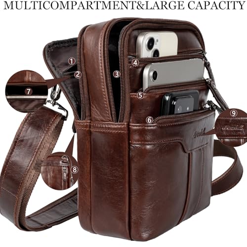 Leather Messenger Bag for Men, Small Leather Sling Shoulder Bag Messenger Pack for Men, Man Purse - color: Brown