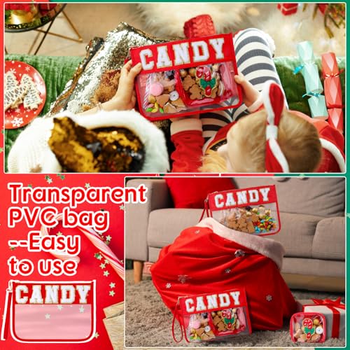 Hillban 2 Pcs Christmas Gifts Chenille Letter Bags Xmas Makeup Cosmetic Bag Clear Toiletry Zipper pouch Candy Canes purse Waterproof Travel Purse Preppy Things for Women Holiday Present - style: Candy Theme