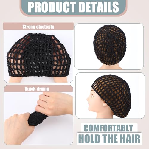 Geyoga 4 Pieces Mesh Crochet Hair Net Rayon Knit Snood Hat Thick Short Women Hairnet Snoods Cover Ornament for Sleeping (Pink,Black) - color: Pink,black