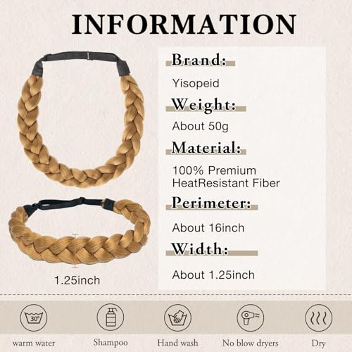 Braided Headbands Hair Piece for Women Synthetic Hair Head Bands Handmade Braid Hairband Hair Accessories Elastic Stretch Headwrap Braided Hair Band - color: 27#-Honey Blonde