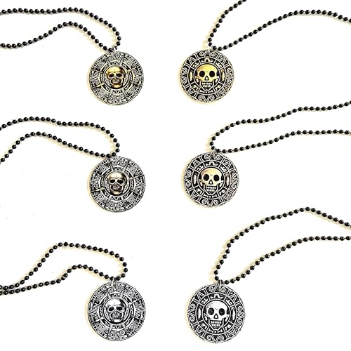 6 Pcs Halloween Pirates Coin Beads Necklaces Pirate Festival Pendant Skull Necklaces Props Party Decorations