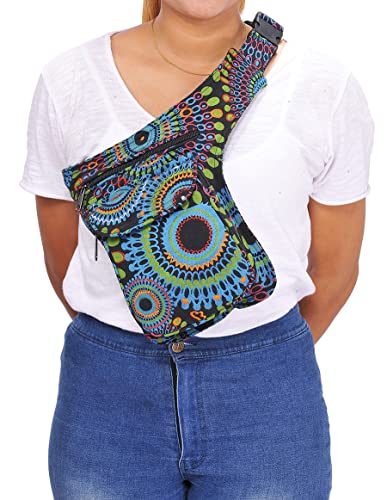 The Collection Royal Handmade Festival Waistpack Boho Hippie Waist Bag Hip Bum Running Belt Fanny Pack Travel Utility Belt (Blk+Grn) - color: Blk+Grn