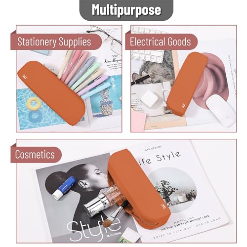 Mr. Pen- Silicone Pencil Case, Aesthetic Pencil Bag for Women, Makeup Pouch | Multifunctional Pouch for Stationery, Cosmetics and Electrical Goods Storage - color: Terracotta