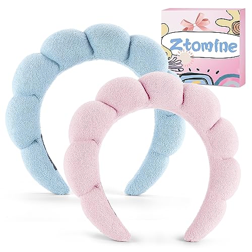Ztomine Spa Headbands for Face Washing, Facials, Masks & Skin Treatments, Set of 2, 100% Cotton Terry Cloth, Plush Soft Absorbent Headband, Pink & Blue - color: Blue+Pink