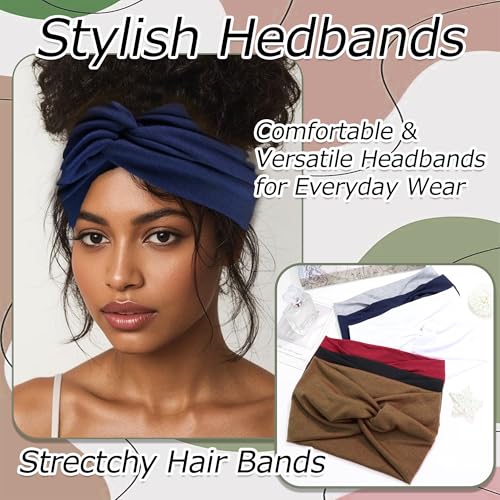 6 Pack Women Headbands African Wide Hair Wrap Boho Knotted Turban Head Bands for Lady Yoga Sport Workout Stretch Elastic Non-slip Hair Bands for Women - color: SolidColor-2