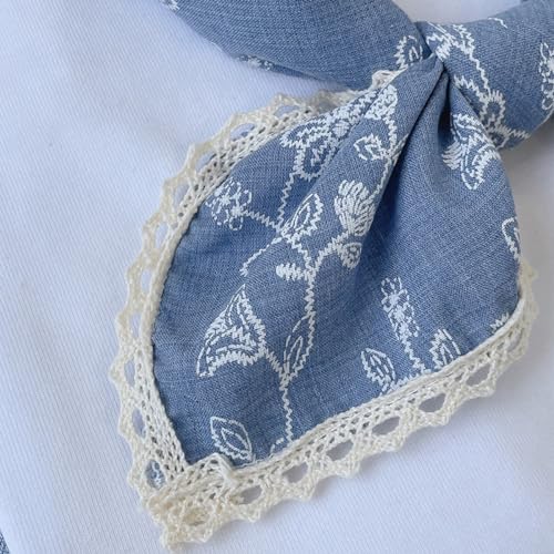 Soft Cotton Like Lace Bandana Headband, Head Wrap, Protective Coverage, Hair Neck Scarf for Women 24 x 24 inch - color: Cas009 - Sewing Flower Bl