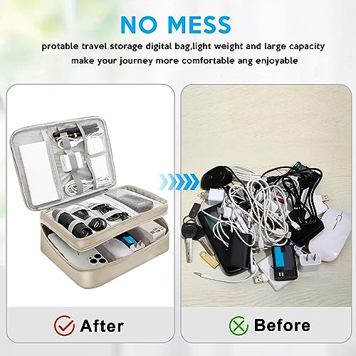 CILLA Electronic Organizer Travel Case, Travel Cord Organizer Case Portable Waterproof Cable Organizer Bag for Charger, Cord, USB, Power Bank, Earphone - color: zipper-beige