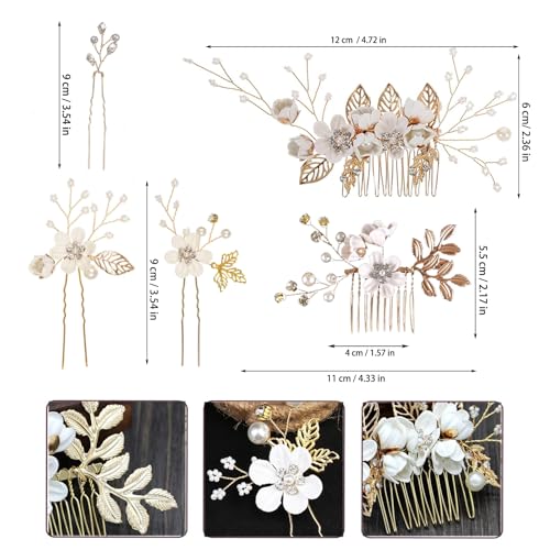 Floral Hair Comb Set for Girls - 10PCS White Flowers Hairs Accessories & Gold Hair Pins for Women, Vintage Bridesmaid Hairs Pins, Wedding Hair Comb, Mother of Bride, Prom, Victorian Hair Decorations - color: White-F10