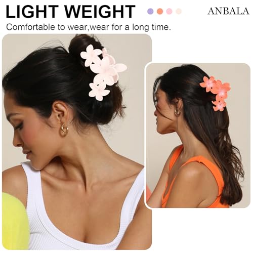 ANBALA 4PCS Flower Claw Hair Clips, Large Plumeria Hair Accessories for Women and Girls - Colorful Hawaiian Non-Slip Strong Hold Clips for Thick Hair - color: A-4pcs large colorful flower