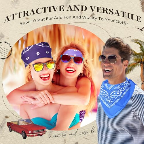 Suhine 12 Pcs Bandanas Bulk for Women Men 22 x 22 Inch Paisley Headband Cowboy Handkerchief Summer Beach Party Costume - color: 12 Colors