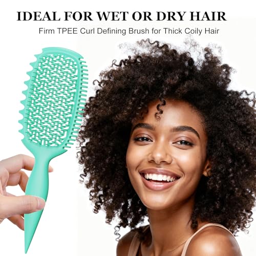 Curl Defining Brush for Thick Coily Hair, Firm-Bristle TPEE Detangling Brush for Coarse 4A–4C Curls, Dual-Sided Wide & Narrow Tooth Brush for Wet & Dry Curl Shaping– Women & Men (Aqua Mint) - color: Aqua Mint