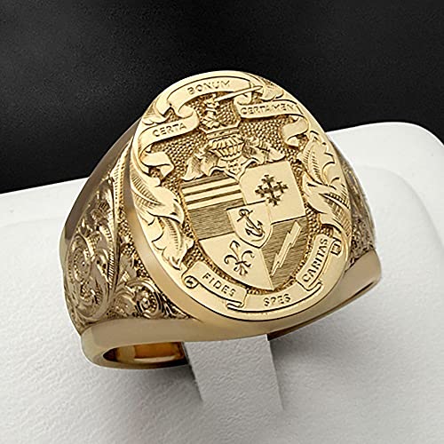 Vintage Coat of Arms Rings for Men He Custom Signet Statement Ring 14K Gold Plated Personalized Family Engraved Badge Rings Jewelry Graduation Party Birthday Gifts for Women Father Dad Size 8 - size: size 8