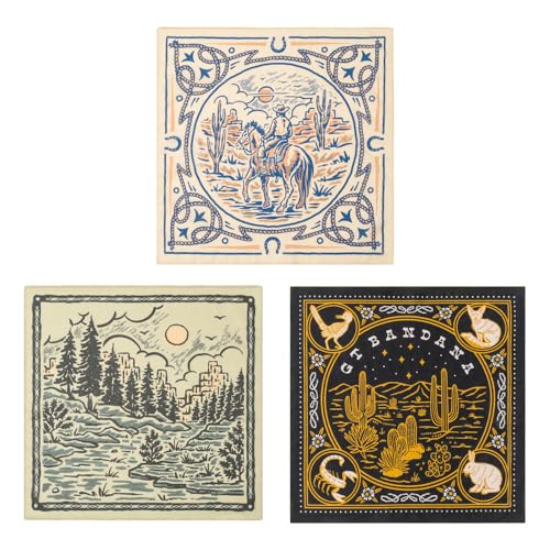22"x22" Multi-Purpose 100% Cotton Bandana Face Mask(3-Pack) - color: Frontier Assorted