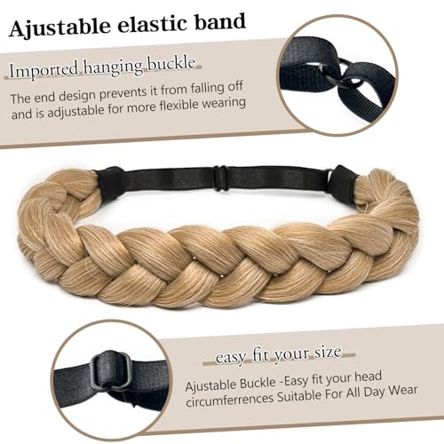 Braided Headbands Hair Piece for Women Synthetic Hair Head Bands Handmade Braid Hairband Hair Accessories Elastic Stretch Headwrap Braided Hair Band - color: 27/613-Honey Blonde Mix Lightest Blonde