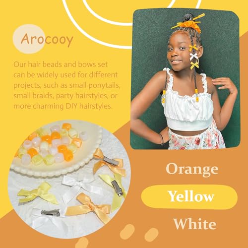 45pcs Hair Beads for Braids Yellow Small Bow Hair Clips Acrylic Braid Beads Y2K Hair Accessories for Women Girls - color: Yellow