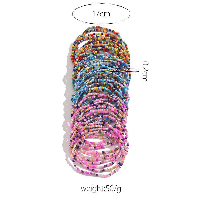 Caiyao 36Pcs Colorful Elastic Seed Beaded Bracelets Set Bohemia Multilayer Rainbow Beaded Stretch Bracelet Anklet Adjustable Glass Beads Wristbands for Women Summer Beach Boho Vaction Jewelry - style: StyleB