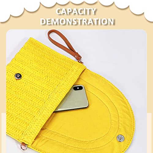 Crossbody Bags for Women, Straw Clutch Purses, Bohemian Handmade Woven Envelope Package, Tassel Handbags for Women | Bohemian - color: Yellow