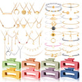 49 Pcs Boho Jewelry Set for Women, Surfer Wave Friendship Bracelets Layered Necklace Hair Clip, Summer Beach Gift - style: Elegant