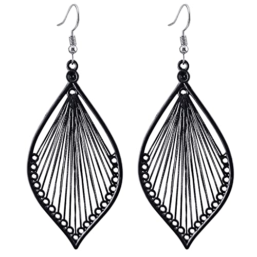 Earrings for Women Colorful Layered Leaf Earrings Bohemian Dangle Drop Tassel Silver Earrings Women Gifts - style: Black dangle earrings