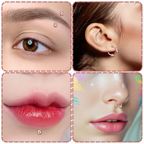 64 PCS Jewelry Lip Barbell Ring Lip Rings Vertical Labret Medusa Snake Bite Earring Piercing Jewelry Helix Earring Daith Tragus Cartilage Studs Steel for Women Men - color: Rose gold