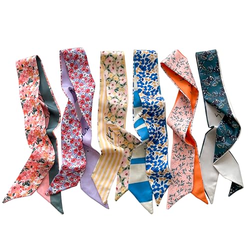 4/40 Pcs Hair Scarf for Women, 35"x2.36" Lightweight Silk Headband, Purse & Bag Scarves Gift Collection - color: Floral Multicolor