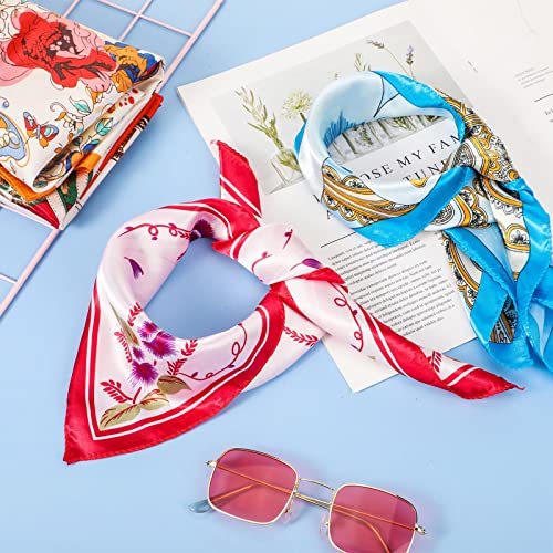 Handepo 40 Pieces Women Head Scarf Satin Square Silk Feeling Mixed Color Hair Neck Head Scarf Set, 19.69 Inch - style: Classic